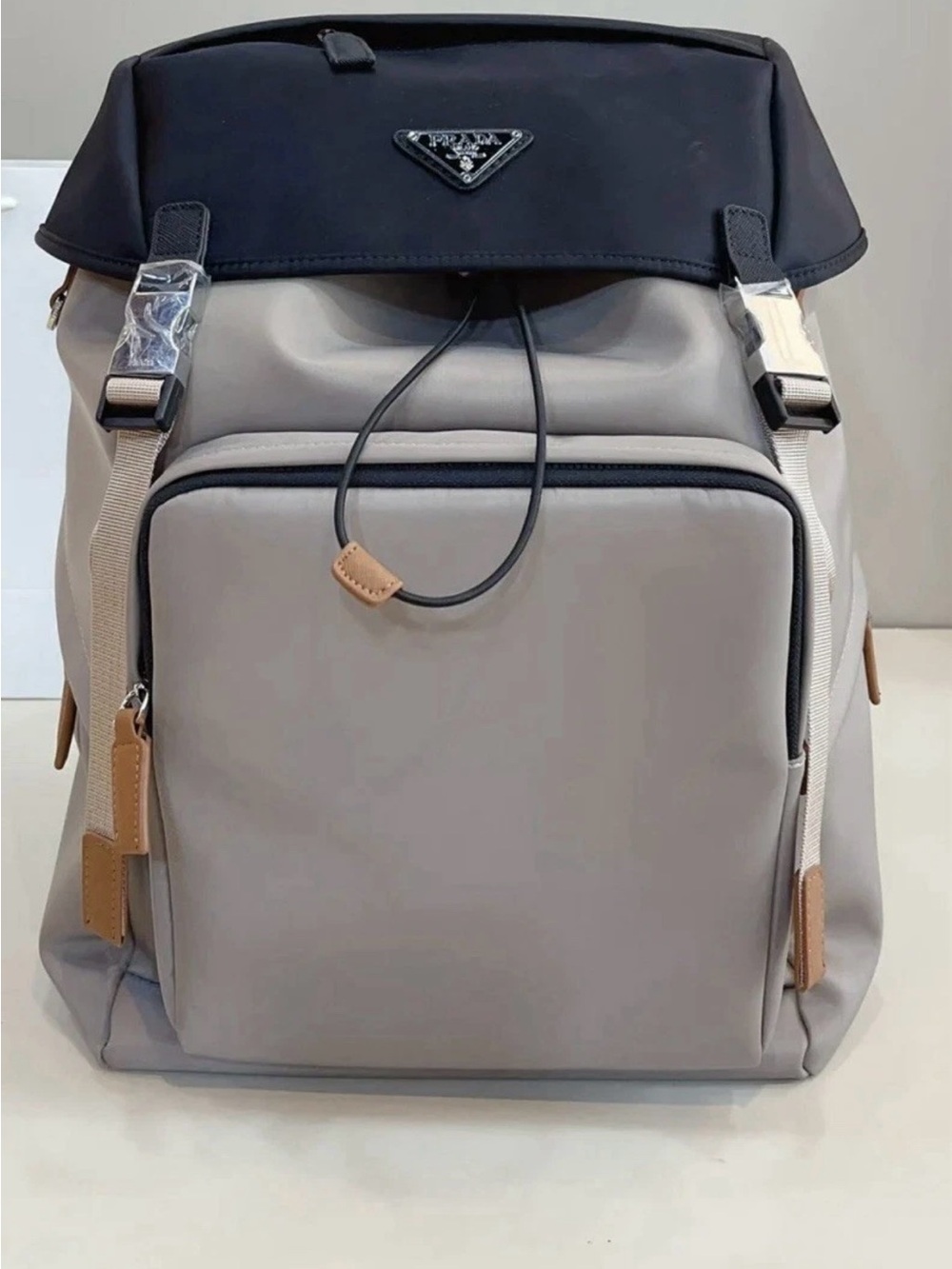 Prada Men’s Gray, Black & Tan Nylon Backpack